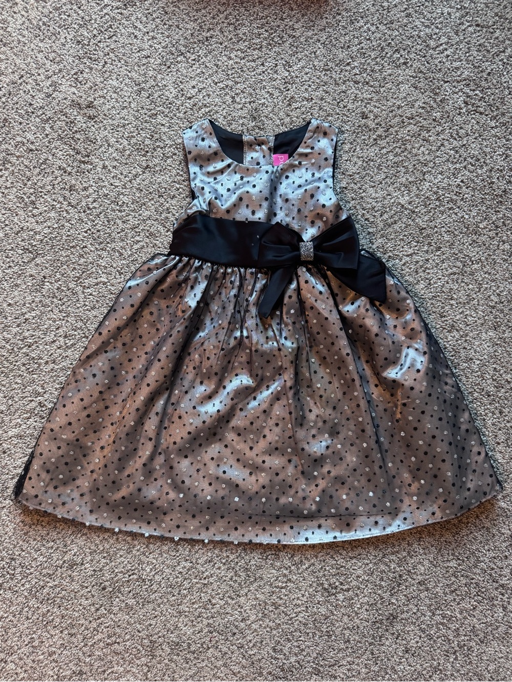Good Lad Silver and Black Polka Dot Party Dress with Bow